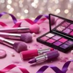 Icon with vibrant lipstick and makeup brushes representing party makeup service at LaturMakeup in bright pink and purple colors.