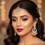 Reception makeup icon featuring an elegant Indian woman with celebratory makeup and a glowing festive appearance at LaturMakeup.